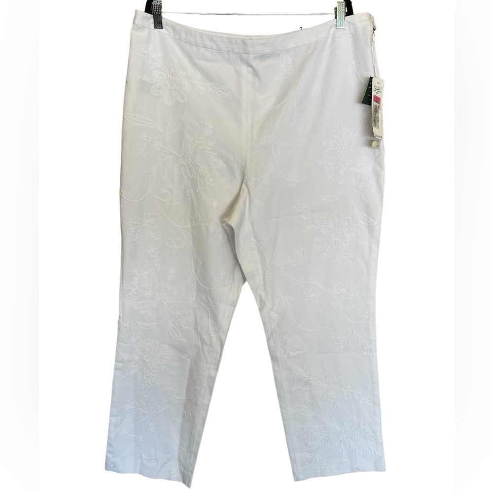 Lauren Ralph Lauren Womens Pants Size 18W White Embroidered Straight Cotton Flat